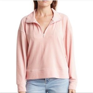 Topshop Pink Ribbed Velour Funnel Zip Sweatshirt Women’s Size Small